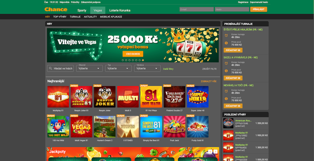 Úvodní stránka Chance Vegas Casino