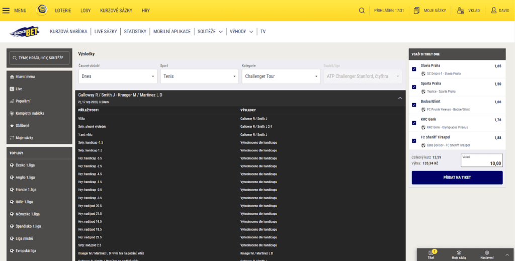 SazkaBet výsledky a statistiky