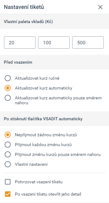 Nastavení tiketu