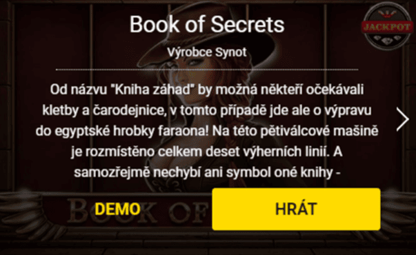 Zapnutí dema hry Book of Secrets