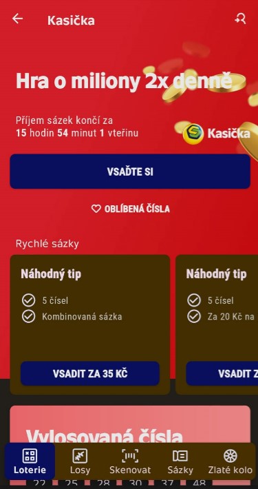 Kasička v mobilní aplikaci od Sazky