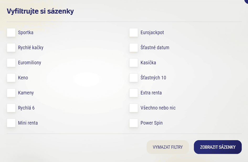 Rychlá filtrace sázenek podle loterie